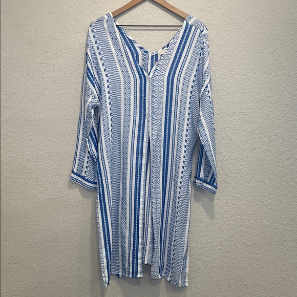 en Creme Blue and White Striped Woven Tunic Medium NWT - Picture 1 of 8